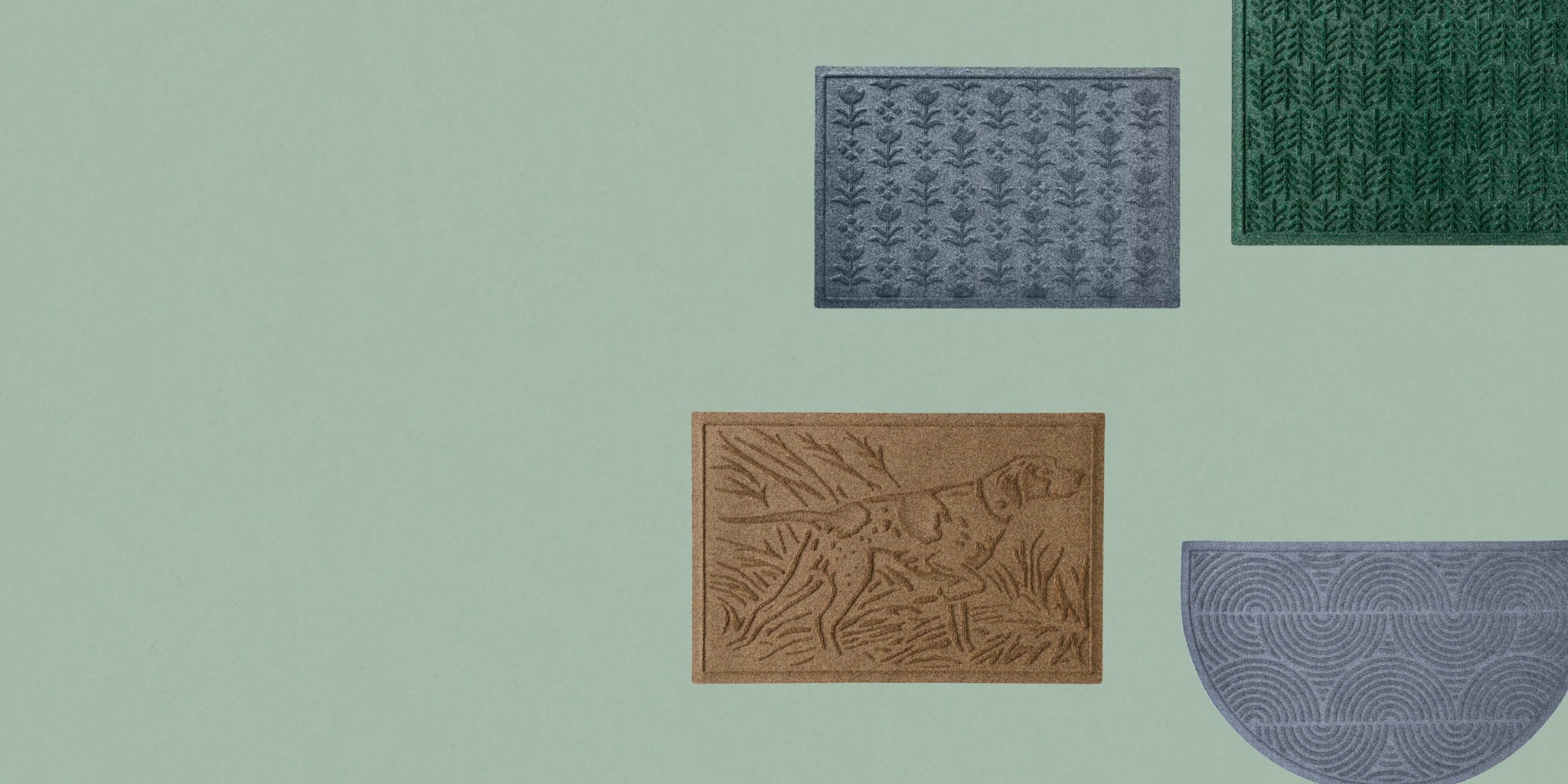 Four isolated WaterHog mats featured on a texter soft safe background