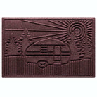 Indoor/Outdoor WaterHog RV Doormat in a deep Maroon color with a design of an RV in the woods with a sunset.