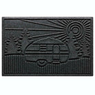 All-Weather Waterhog RV Doormat in a dark grey with a design of an RV in the forest with a sunset.