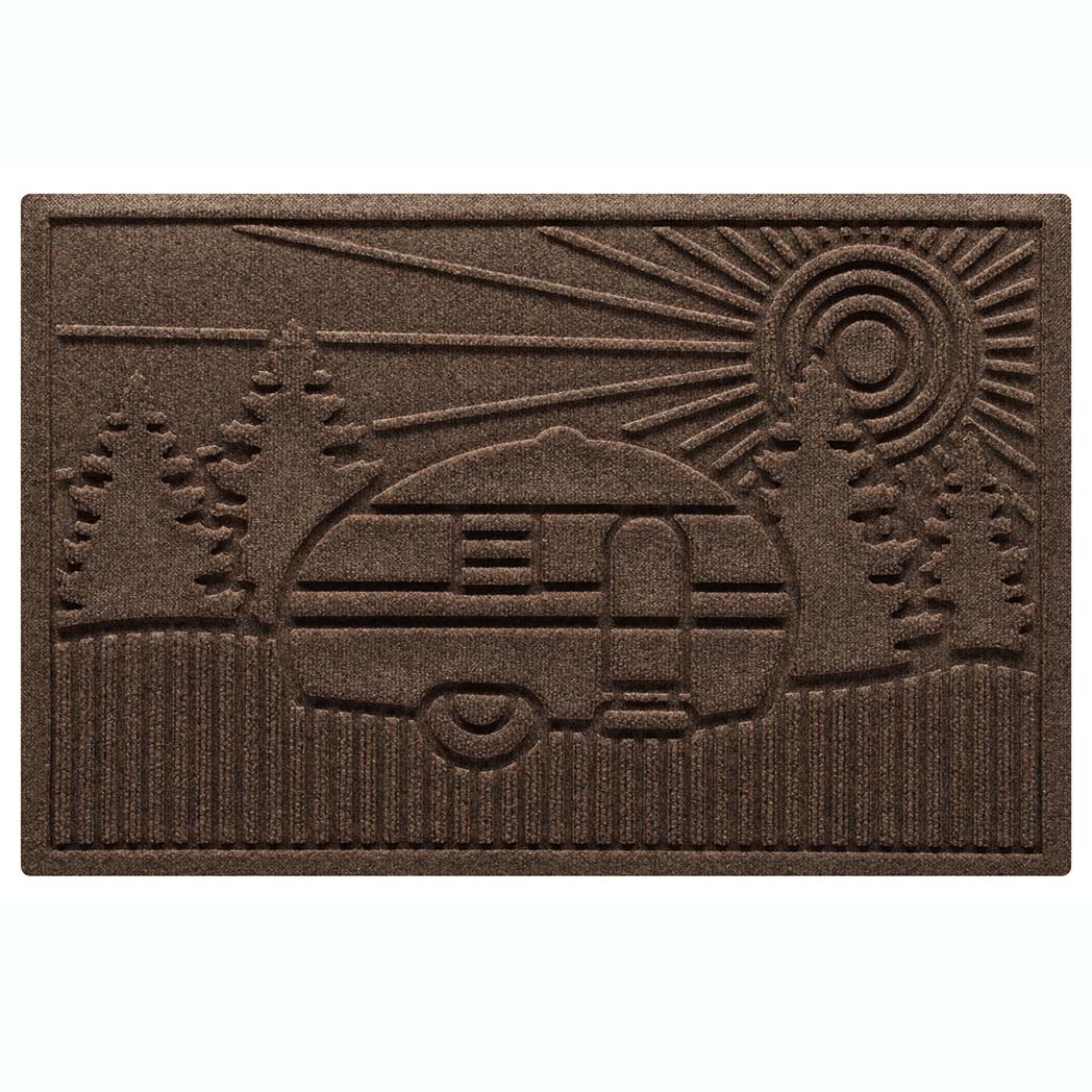 WaterHog RV Doormat in a Dark Brown with a design of an RV in nature.