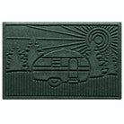 Outdoor WaterHog Door Mat in a dark green color with a design displaying an RV out in nature with a sunset.