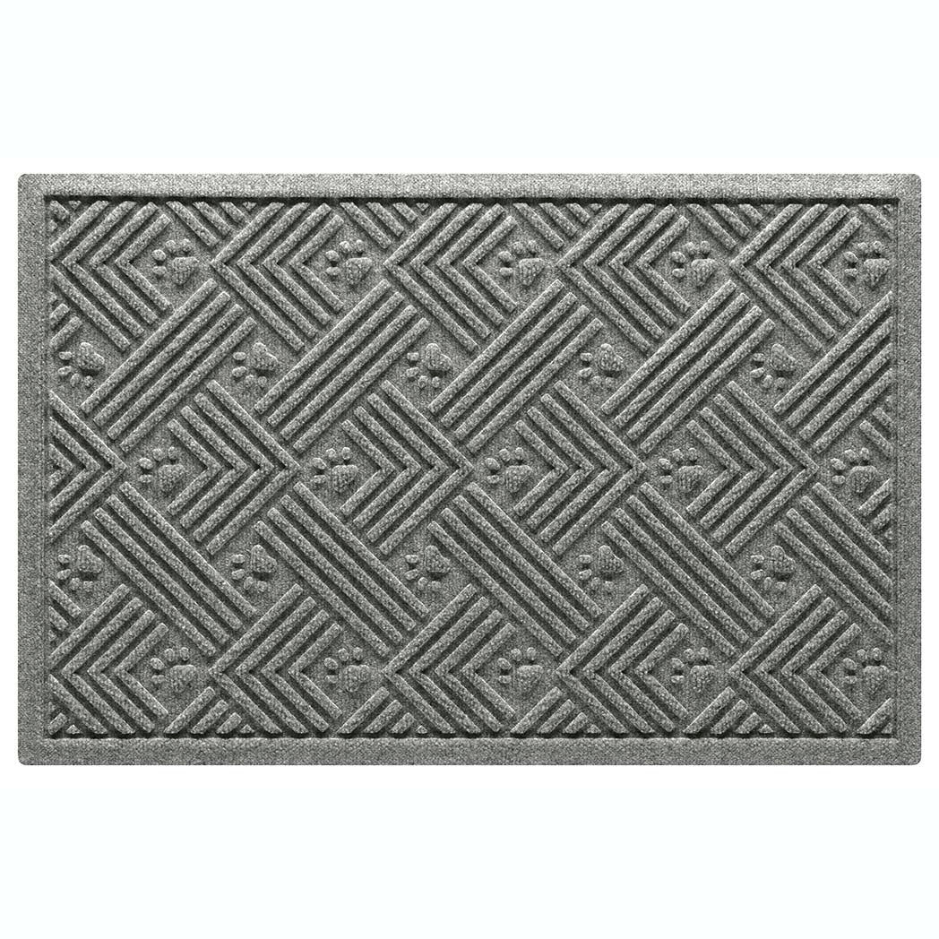 WaterHog Litter Box Mat is a durable litter trapping, bi-level design with durable rubber backing that protects underlying floors; shown in a medium grey color and made in the USA.