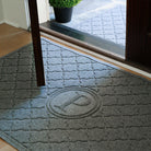 Large WaterHog Bombay Monogrammed doormat with the letter 'P' at a double door