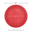 Overhead of the bright red Trees tree skirt showing the full width of 34 inches and an inner circle of 22.5 inches