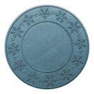 Round light blue WaterHog Tree Skirt with snowflake patterns on a white background