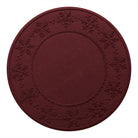 Circular WaterHog Tree Skirt in a deep, wine-red with snowflake patterns with durable rubber backing on a white background