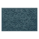 Blue doormat with holly pattern on a white background