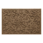 Tan/beige doormat with holiday holly pattern on a white background