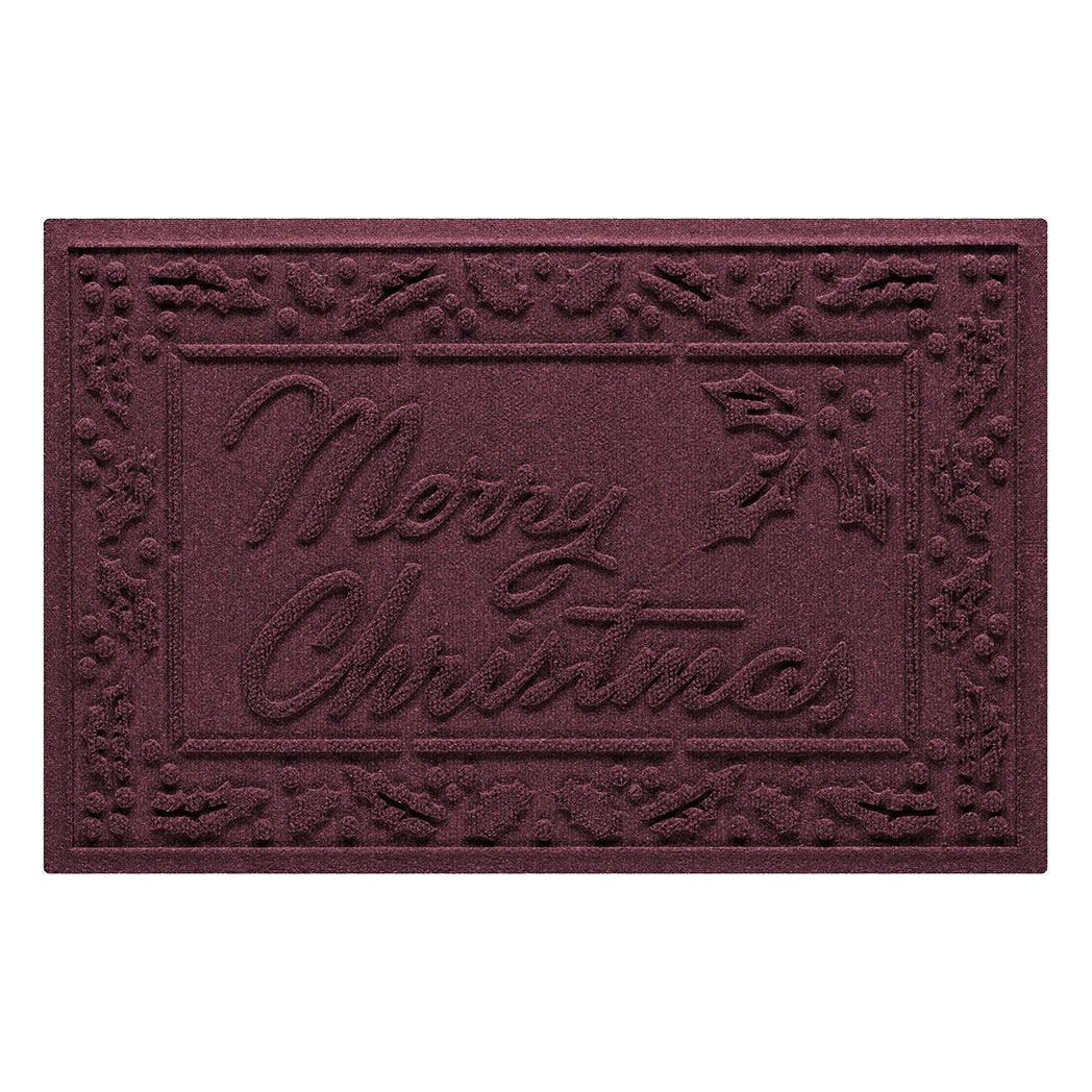 Merry Christmas mat with a decorative border and wine-colors surface on a white background