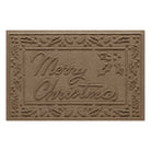 A classic camel-colored doormat with 'Merry Christmas' text and a decorative border around the edge on a white background