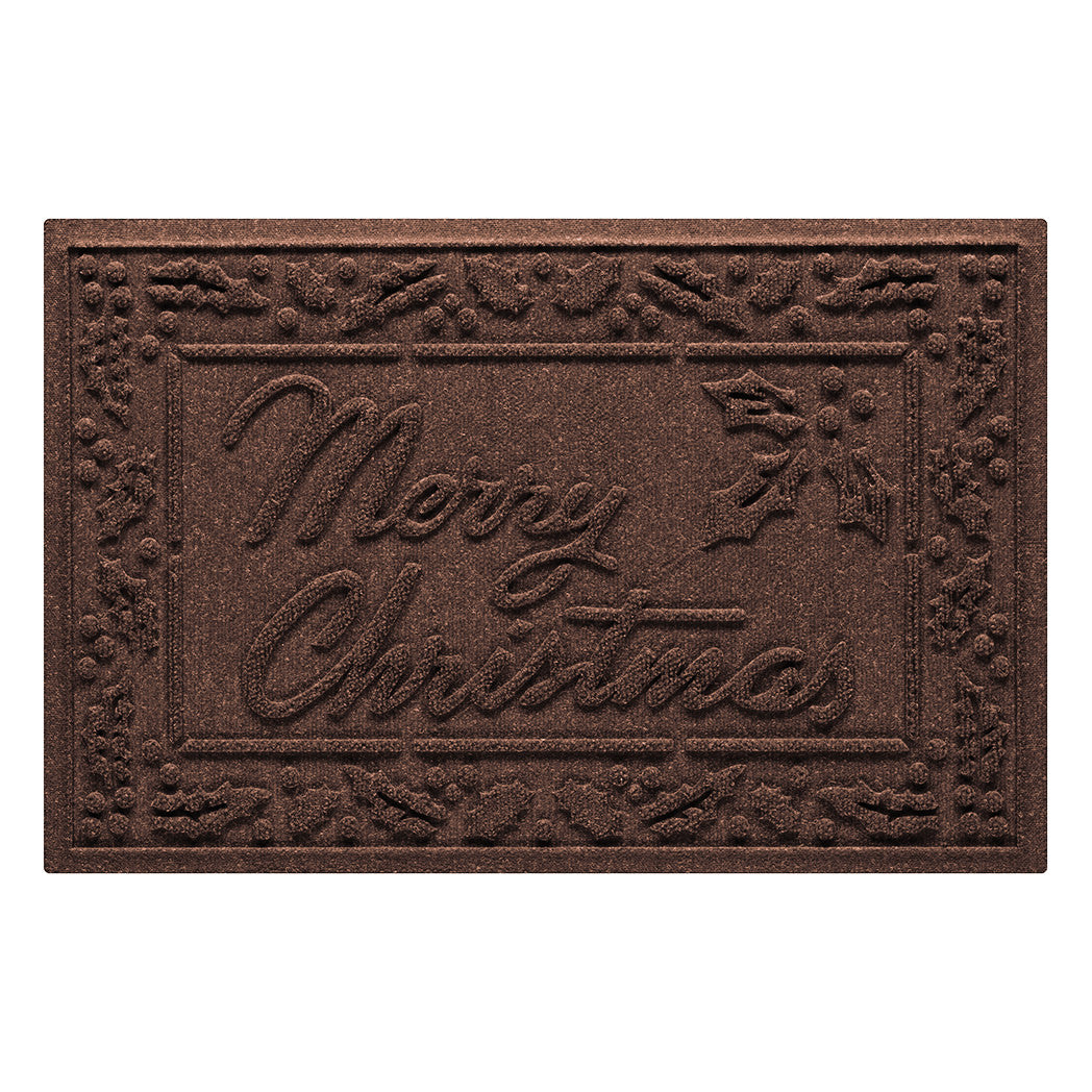 Brown single door doormat with 'Merry Christmas' text on a white background