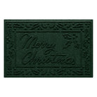 A deep green doormat with 'Merry Christmas' text and holy decorative border on a white background