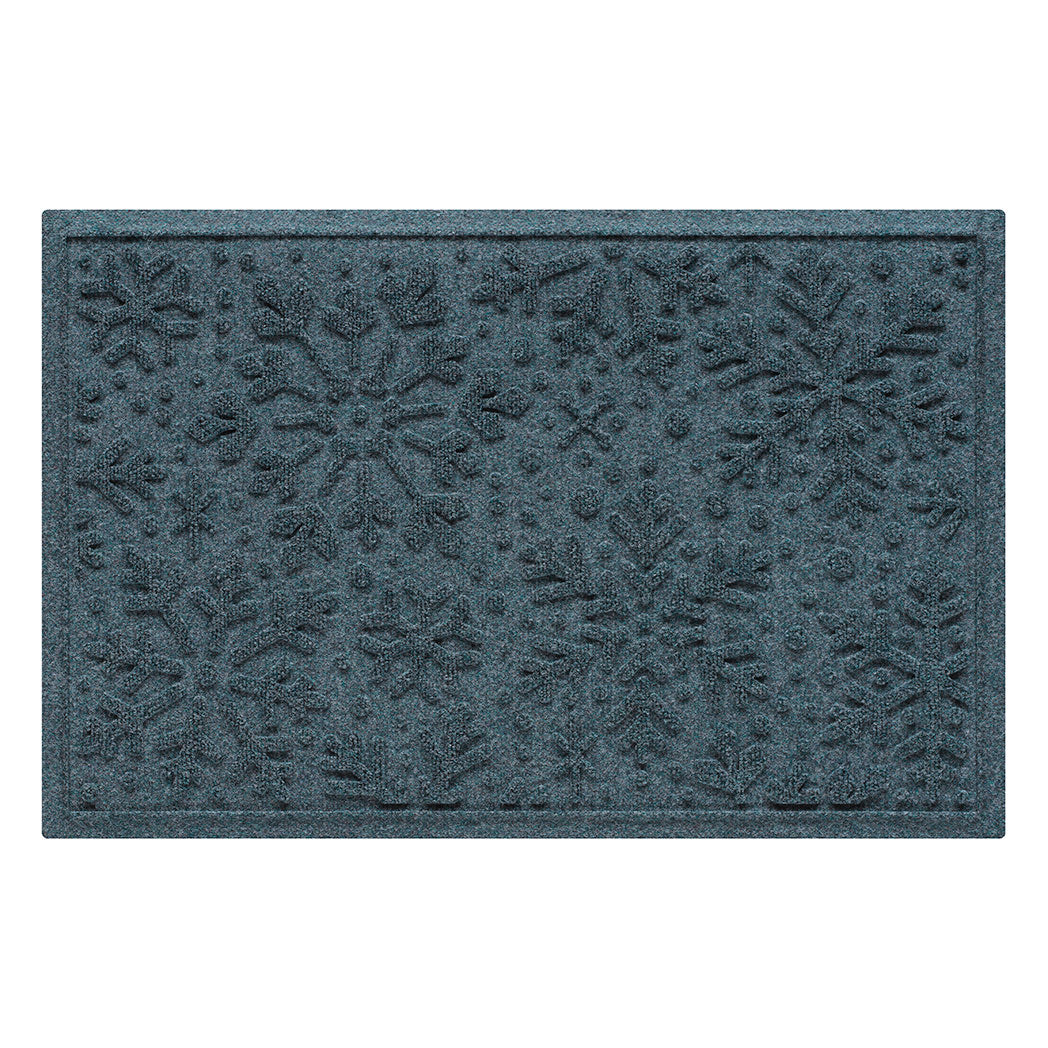 Beautiful blue doormat with bi-level snowflake pattern on a white background
