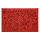 Bright red doormat with a textured snowflake pattern on a white background