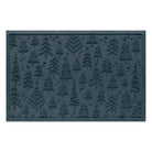 Blue bi-level doormat with repeating trees pattern on a white background