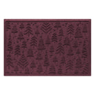 Deep red wine colored holiday doormat with tree pattern on a white background