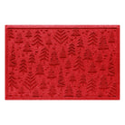 Bright red doormat with textured tree pattern on a white background