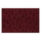 Deep red doormat with repeating tree pattern on a white background