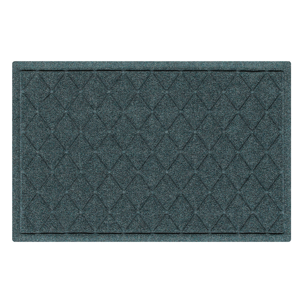 WaterHog Argyle 2x3 indoor/outdoor doormat in a light blue/grey, interlocking diamond design; an American-made mat.
