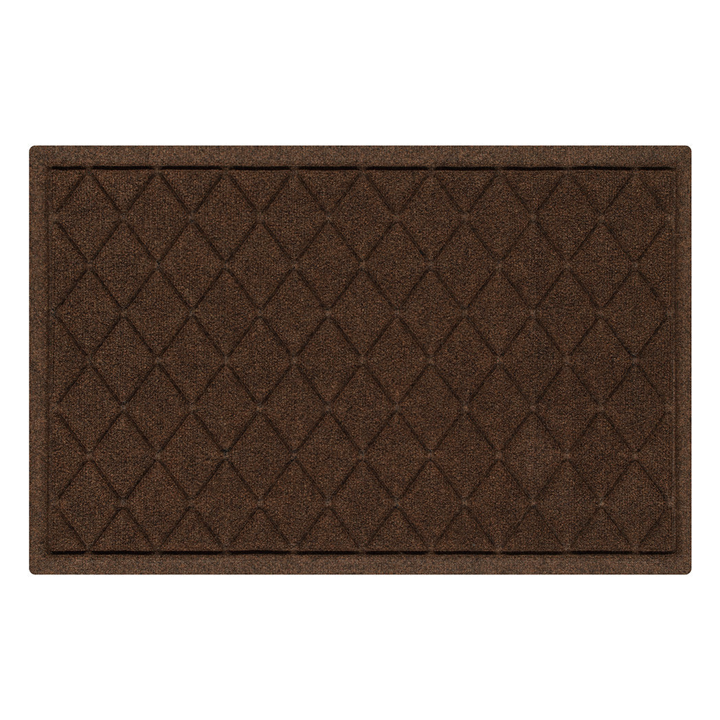 Argyle WaterHog medium-sized outdoor door mat with a dark earthy brown surface and interlocking diamond pattern for maximum surface cleaning.