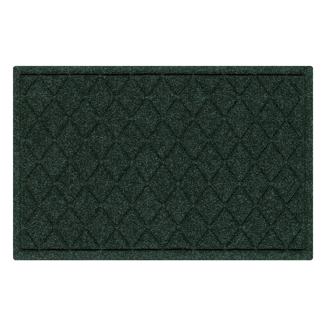 A genuine WaterHog 2x3 outdoor door mat with a deep green interlocking diamond pattern; an American-made mat.