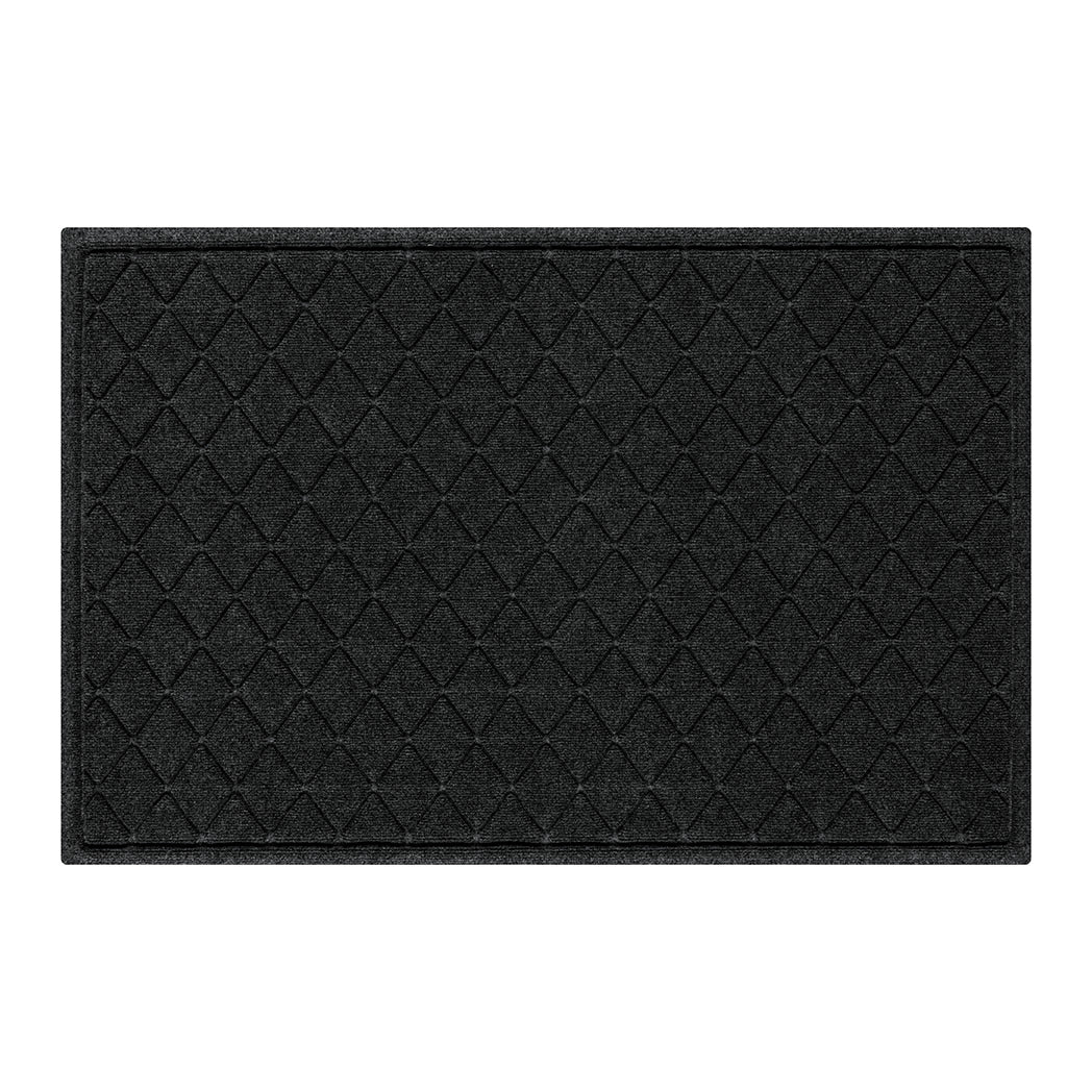 The overhead of a WaterHog 3x5 indoor/outdoor doormat in a deep grey surface and interlocking diamond pattern for a style that works as hard as it looks.