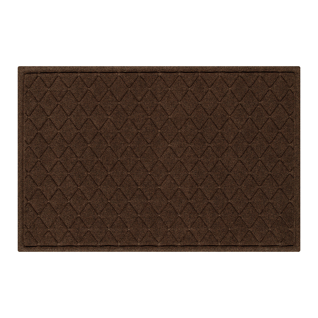 Argyle WaterHog 3x5 outdoor doormat in a dark earthy brown interlocking diamond pattern perfect for single doors with sidelights.