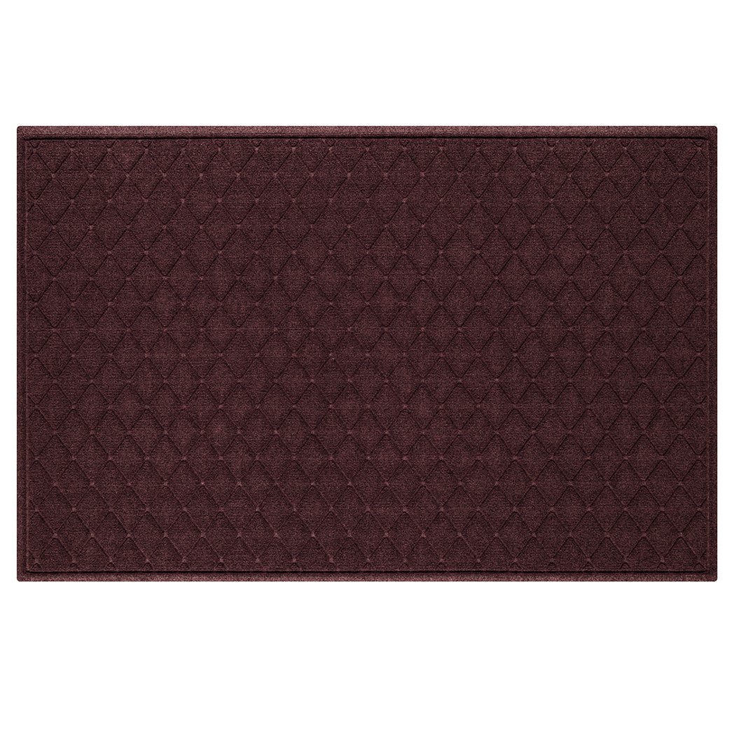 An Argyle WaterHog 4x6 all-weather door mat with a deep wine red interlocking diamond pattern; an American-made mat.