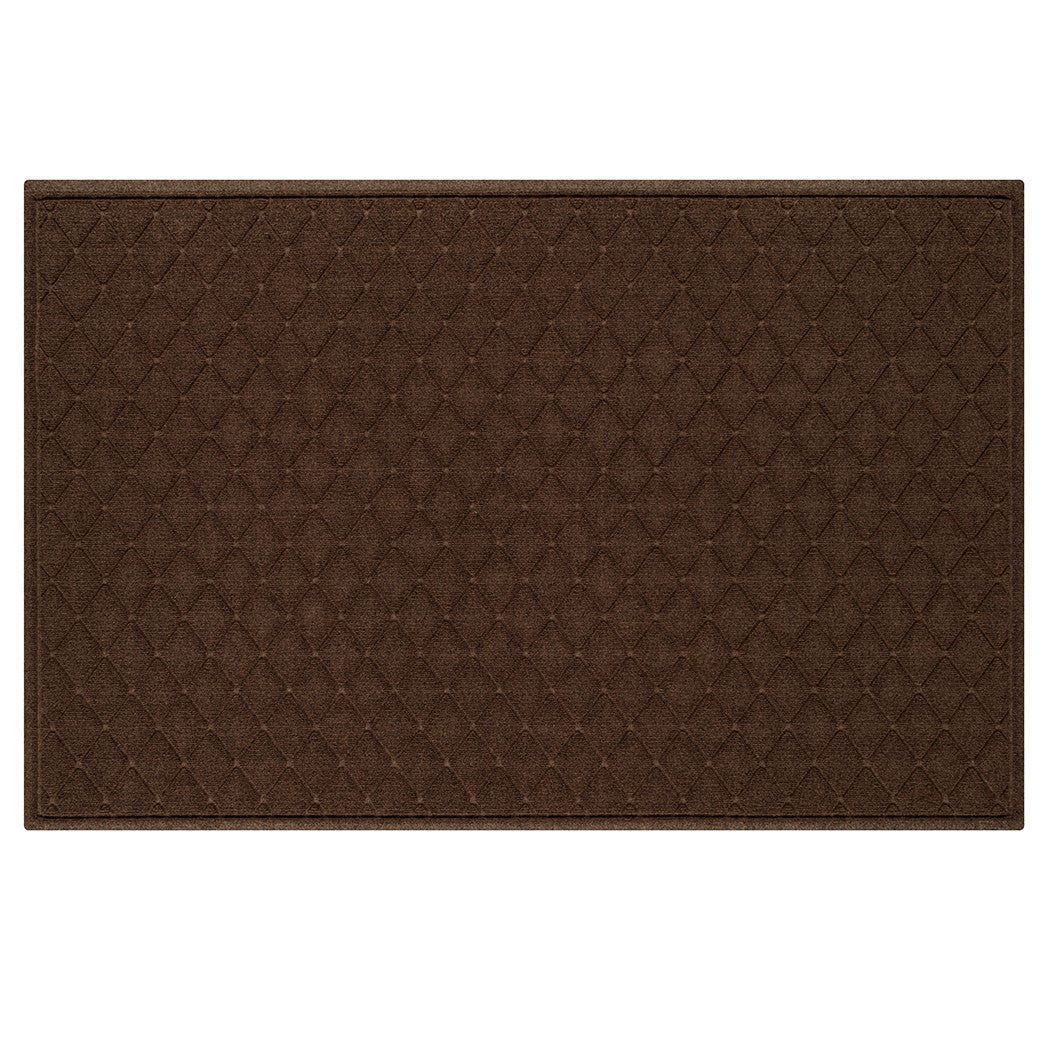 A 4x6 WaterHog Argyle outdoor door mat in a dark earthy brown interlocking diamond pattern on an all-white background.