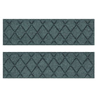 Overhead of a WaterHog Argyle fade-resistant stair treads in a light blue/grey interlocking diamond, bi-level design for a timeless appeal.
