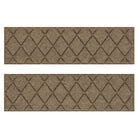Overhead of a Pair of WaterHog Argyle indoor/outdoor stair treads in a light tan interlocking diamond, bi-level design for maximum scraping of shoes.