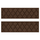 Overhead of two WaterHog indoor/outdoor stair treads in a dark earthy brown surface and interlocking diamond design for trapping dirt and moisture below shoe level.