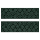 Overhead of a Pair of WaterHog Argyle water-resistant stair treads with a deep green, classic diamond design, all back from durable rubber.