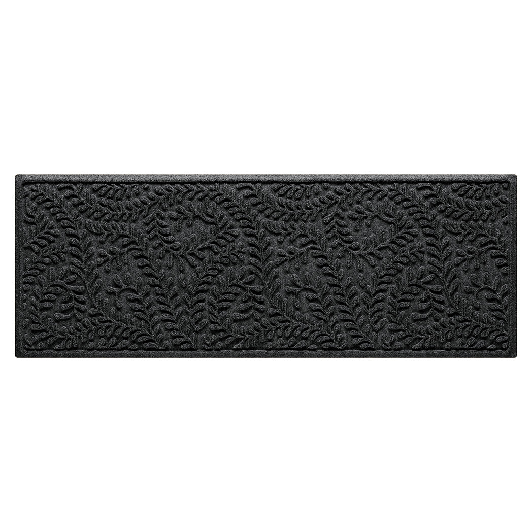 Boxwood WaterHog 2x5 indoor/outdoor modern runner with a deep grey curling botanical, bi-level design.