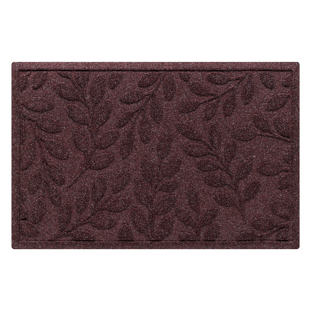 Long-lasting classic WaterHog doormat in leafy deep red design on recycled PET surface.