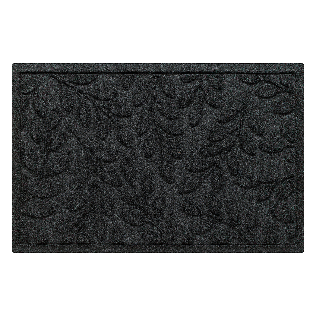 Dark charcoal grey WaterHog doormat with botanical leaf bi-level design perfect for all weather conditions.