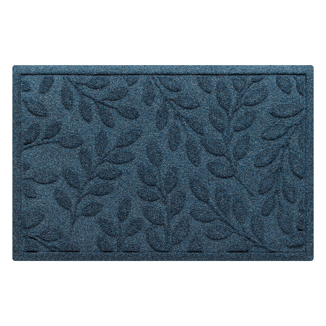Beautiful navy blue standard WaterHog indoor/outdoor doormat with botanical leafy bi-level design perfect for front doors, or any room inside your home.