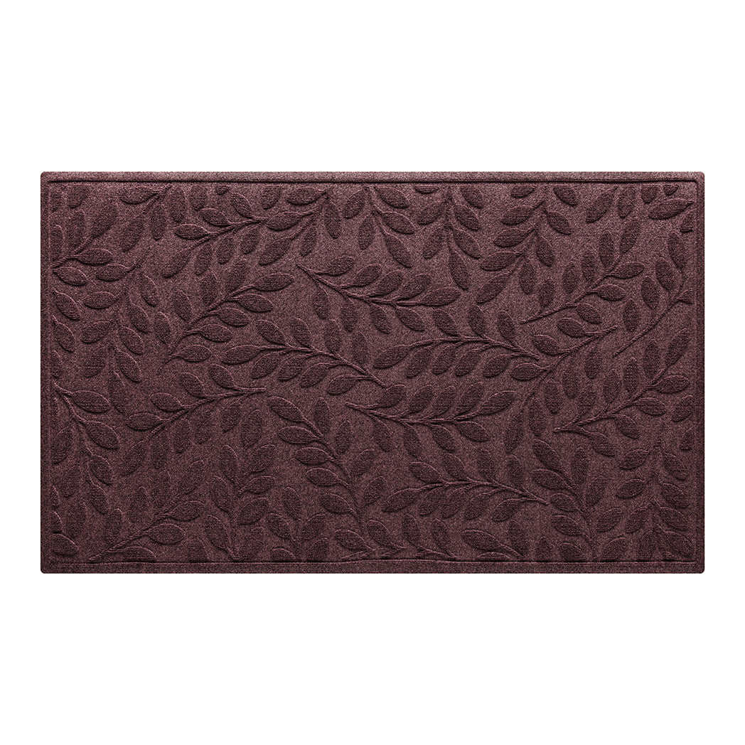large durable WaterHog doormat in Brittney leaf design in a deep wine red made with eco-friendly materials.