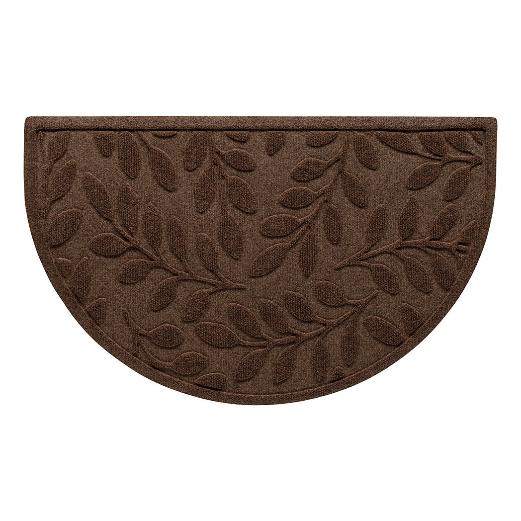Classic all-weather WaterHog doormat in a beautiful deep brown with botanical leafy bi-level design made with eco-friendly materials in the USA.
