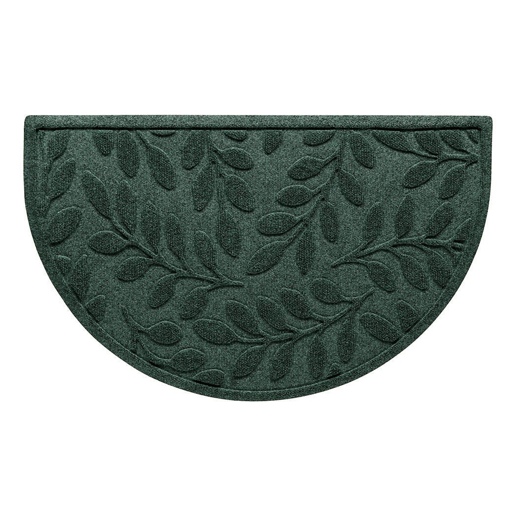 Beautiful deep vibrant green genuine WaterHog all-weather doormat in half-round size with botanical leafy bi-level design made with recycled PET and made in the USA.