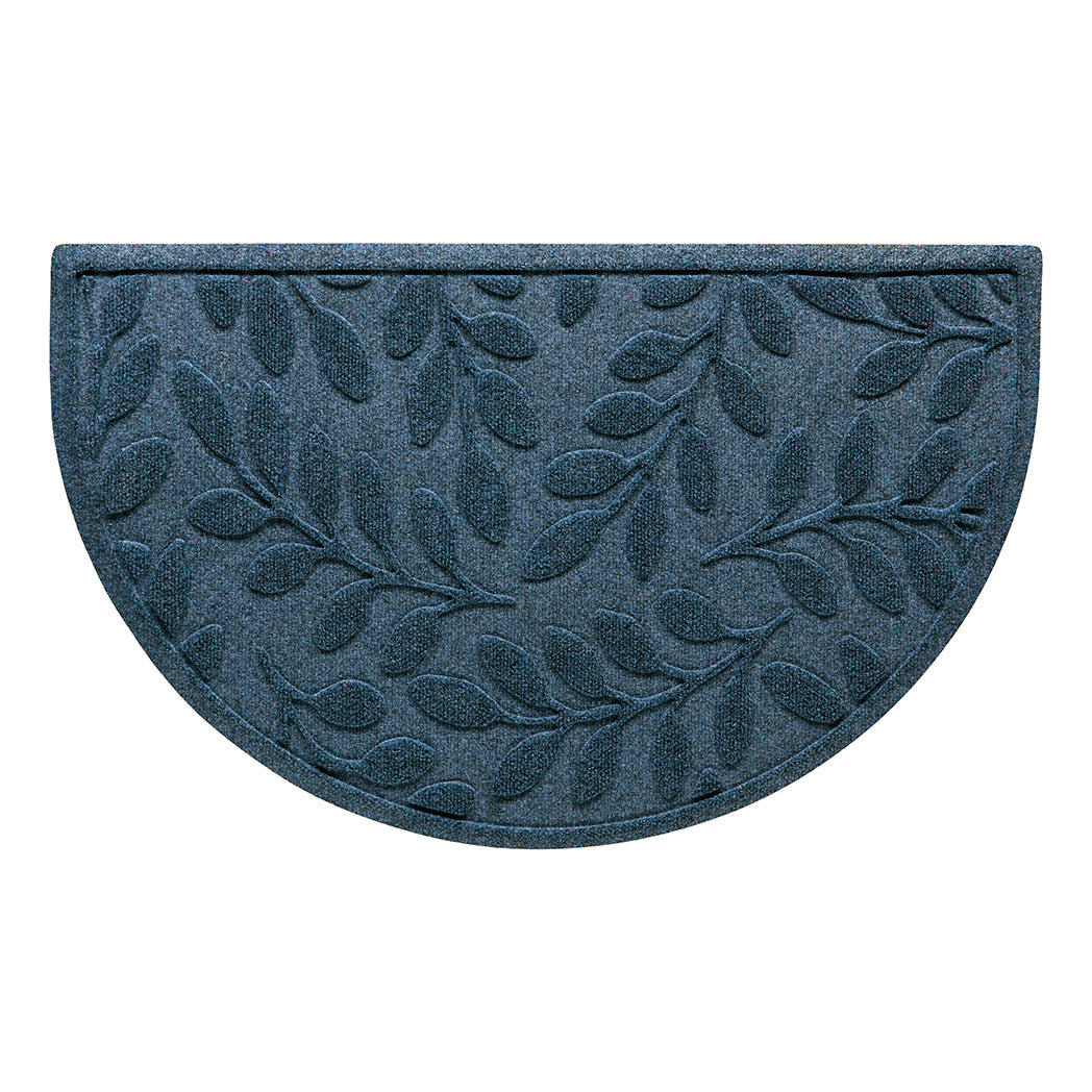 Beautiful deep blue brittney leaf genuine WaterHog all-weather doormat made with recycled PET and durable rubber.