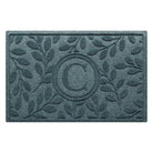 Monogrammed WaterHog indoor/outdoor all-weather doormat with beautiful botanical design surrounding the centered monogram in a blue/green/grey color.