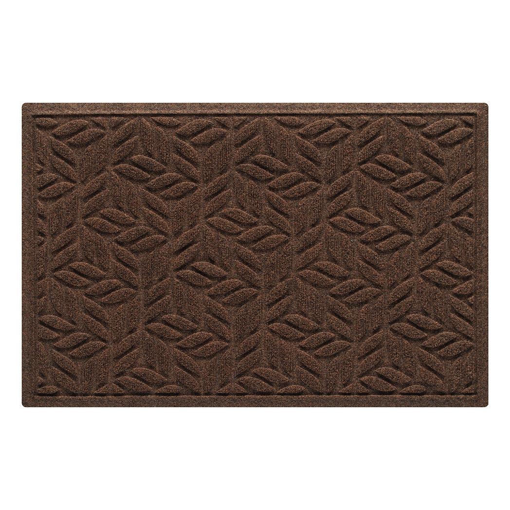 Authentic WaterHog 2x3 modern doormat with a dark earthy brown leaf petal design, stain-resistant surface, and incredibly durable backing.