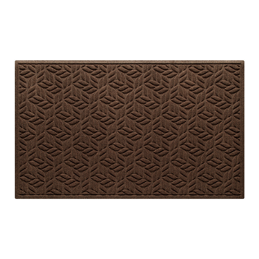 Authentic WaterHog 3x5 outdoor doormat in a dark earthy brown leaf petal design, stain-resistant surface, and incredibly durable backing.