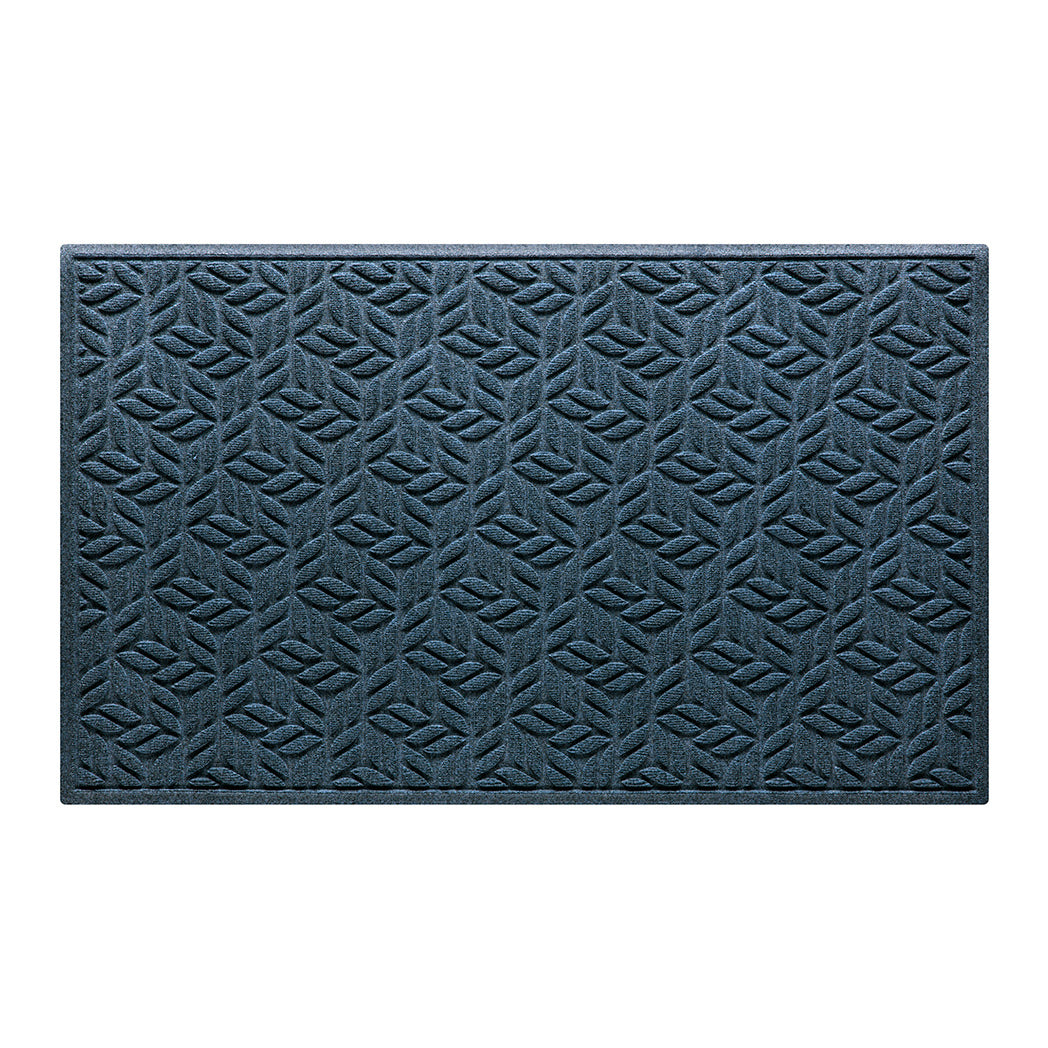 Quality WaterHog 3x5 outdoor door mat with a relaxed blue leaf petal design, fade-resistant, rugged surface.