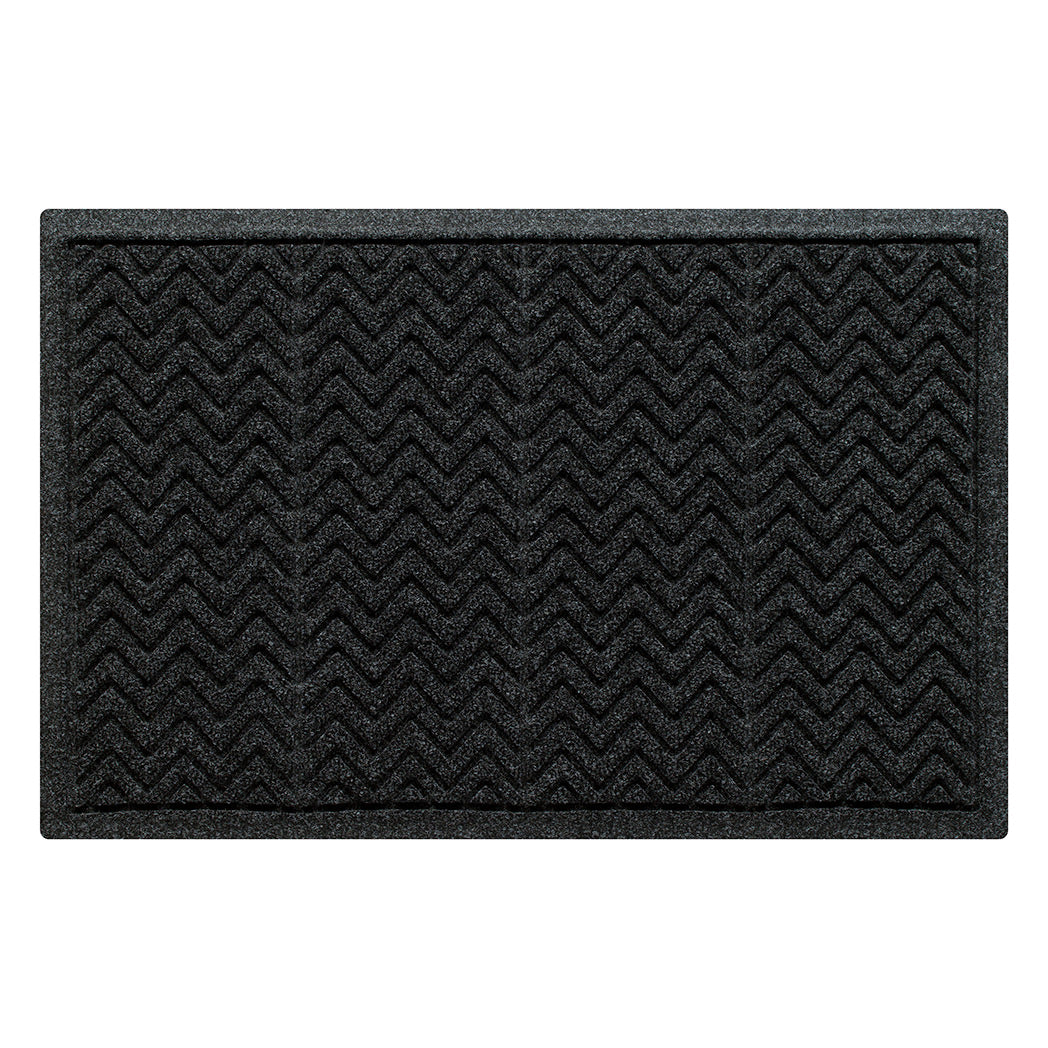 Genuine WaterHog all-weather doormat in a dark charcoal grey with a zig-zag chevron pattern made from eco-friendly materials.
