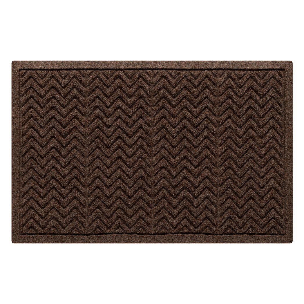 A rectangular genuine WaterHog doormat in a deep earthy color. The mat has a distinct zigzag or chevron pattern, divided into vertical sections, designed to effectively scrape dirt and absorb moisture.