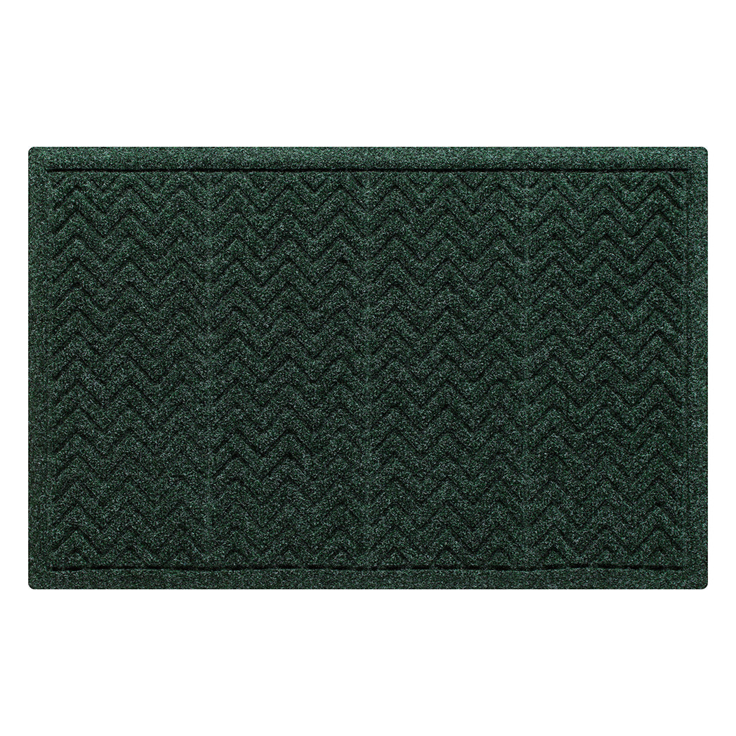 Rectangular standard WaterHog doormat in a deep green color with a textured zigzag pattern made from recycled materials and designed to trap dirt and moisture.