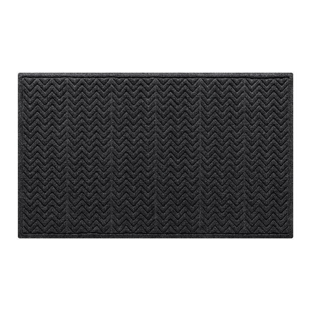 Medium sized genuine WaterHog doormat with a bi-level chevron pattern in a deep charcoal grey made in the USA of recycled materials.