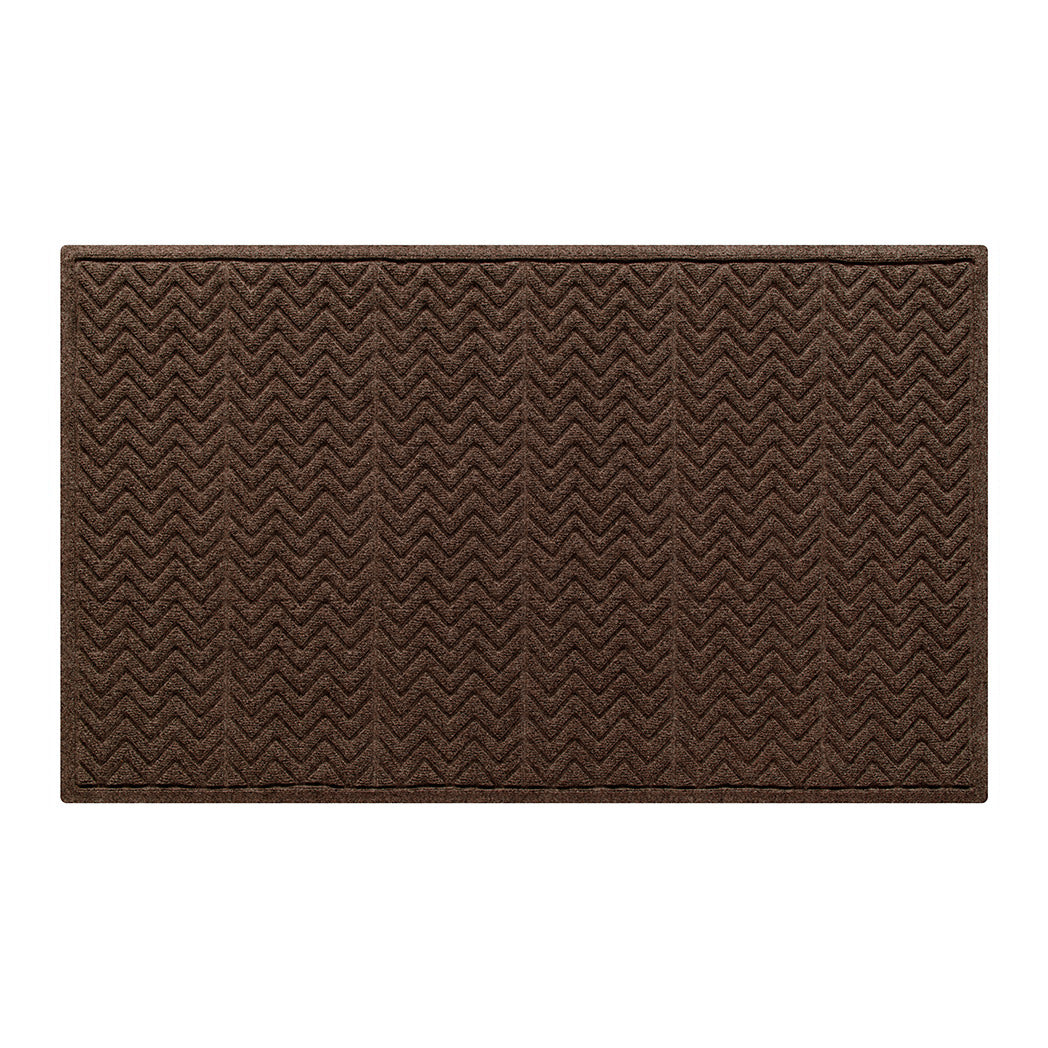 Rectangular WaterHog doormat in a deep brown shade with a bi-level zig-zag pattern designed to effectively scrape dirt and absorb moisture.